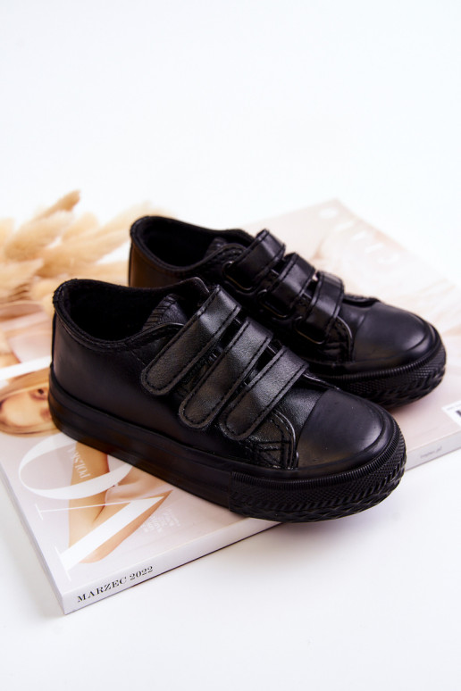 Children's Leather Sneakers With Velcro Black Foster Children's Leather Sneakers With Velcro Black Foster