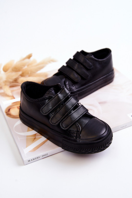 Children's Leather Sneakers With Velcro Black Foster Children's Leather Sneakers With Velcro Black Foster