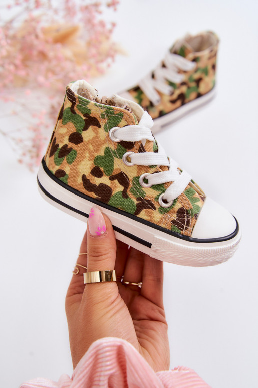 Children's High Sneakers With A Zipper Beige and green Filemon Children's High Sneakers With A Zipper Beige and green Filemon