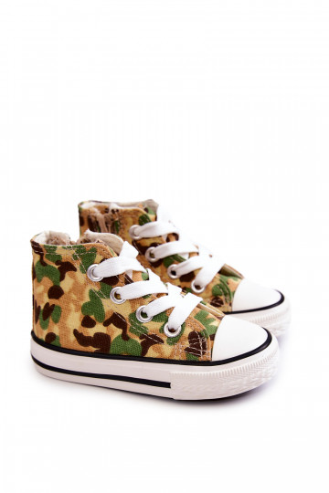 Children's High Sneakers With A Zipper Beige and green Filemon 2