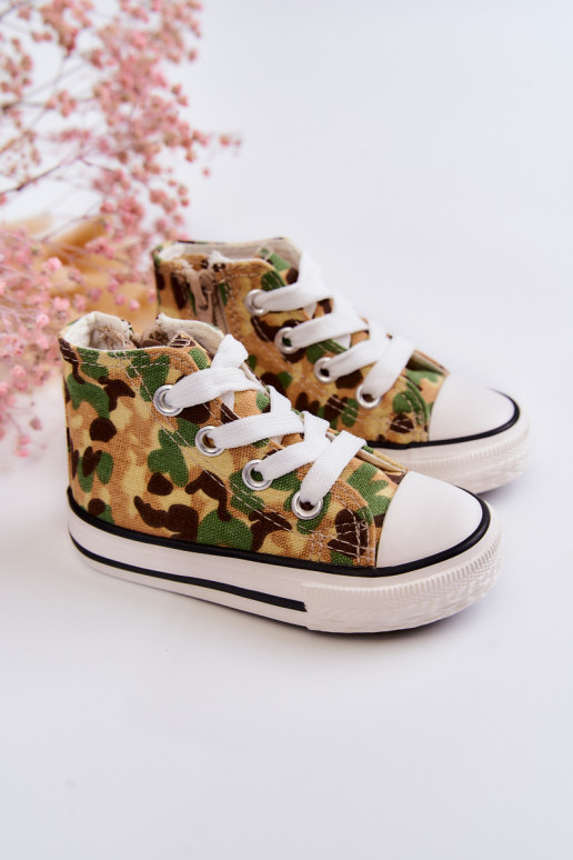 Children's High Sneakers With A Zipper Beige and green Filemon Children's High Sneakers With A Zipper Beige and green Filemon
