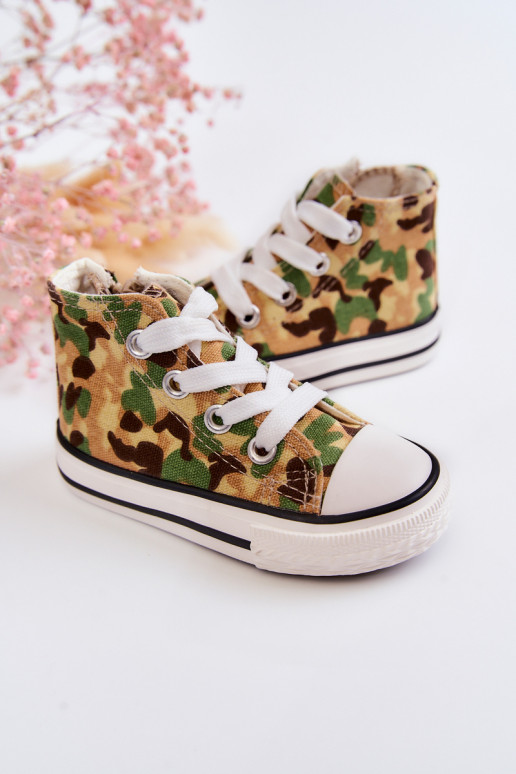 Children's High Sneakers With A Zipper Beige and green Filemon Children's High Sneakers With A Zipper Beige and green Filemon