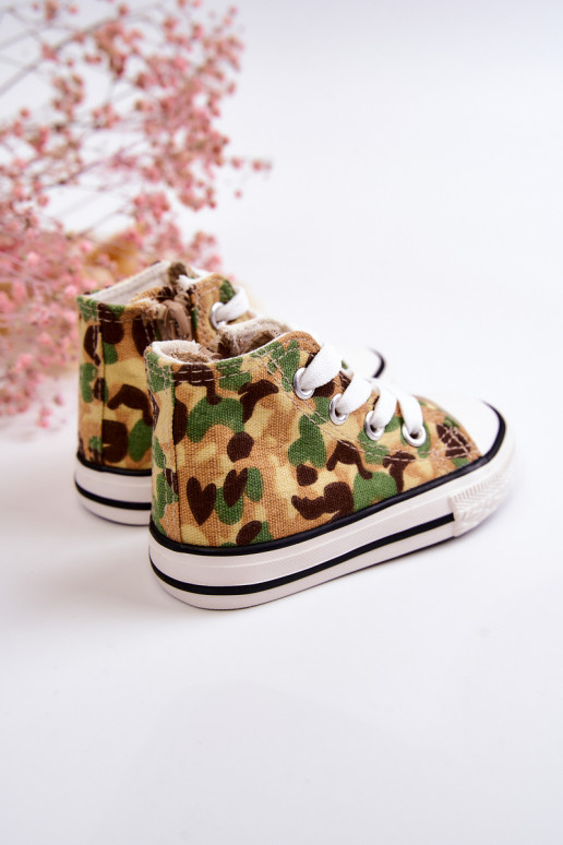 Children's High Sneakers With A Zipper Beige and green Filemon Children's High Sneakers With A Zipper Beige and green Filemon