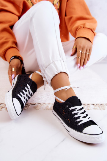 Women's fabric sneakers with openwork Black Venture 2