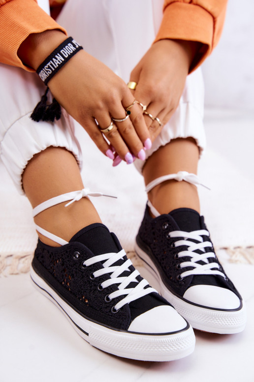 Women's fabric sneakers with openwork Black Venture