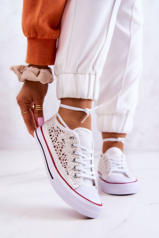 Women's fabric sneakers with openwork White Venture Women's fabric sneakers with openwork White Venture
