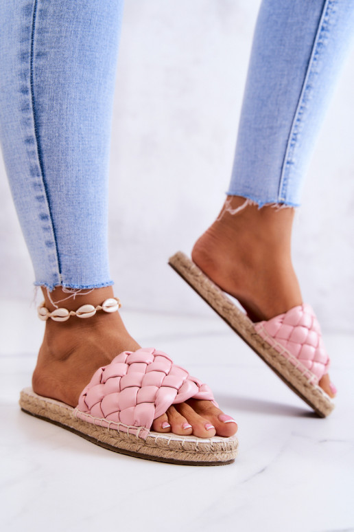 Leather Braided Slippers Big Star JJ274921 Pink Leather Braided Slippers Big Star JJ274921 Pink