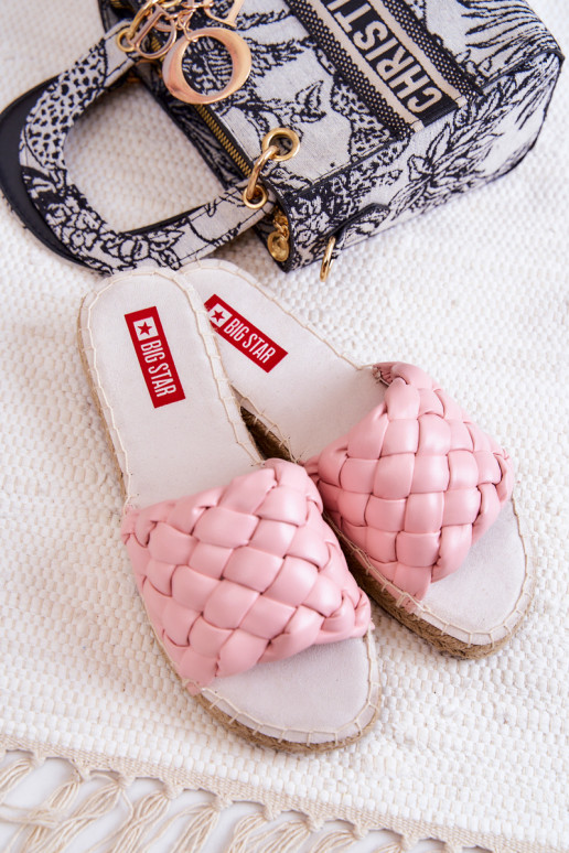 Leather Braided Slippers Big Star JJ274921 Pink Leather Braided Slippers Big Star JJ274921 Pink