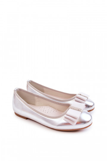 Leather Children's Ballerinas With A Decorative Bow Silver Claril 2