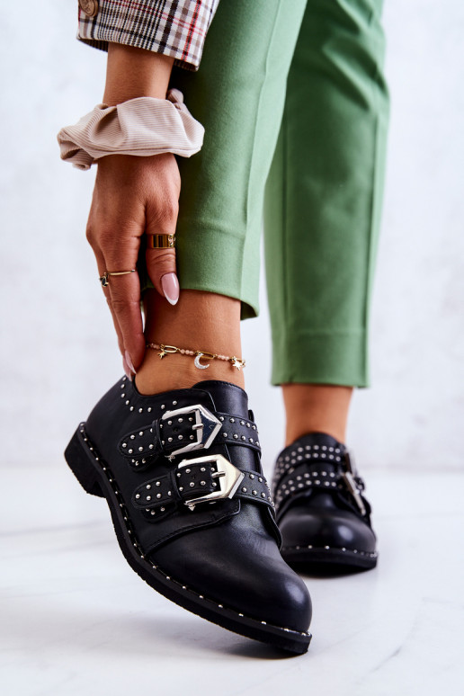 Women's Leather Brogues With Buckles Lu Boo Black Women's Leather Brogues With Buckles Lu Boo Black