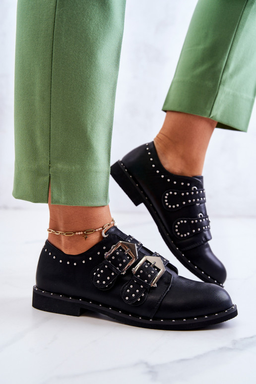Women's Leather Brogues With Buckles Lu Boo Black Women's Leather Brogues With Buckles Lu Boo Black