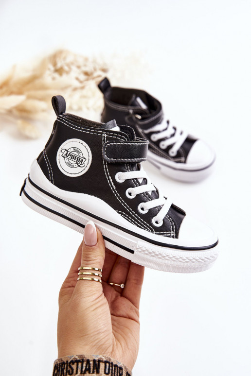Children's Leather Sneakers With Velcro Black Bruni Children's Leather Sneakers With Velcro Black Bruni