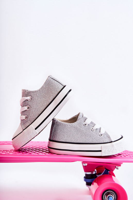 Children's Sneakers Tied Rose Silver Wella