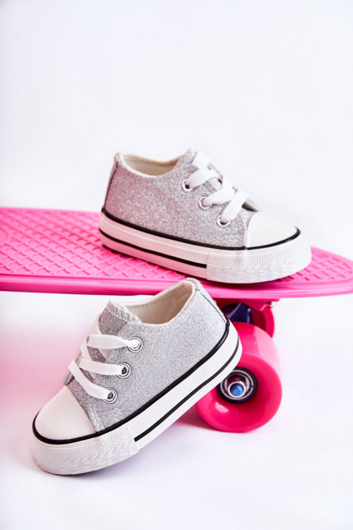 Children's Sneakers Tied Rose Silver Wella