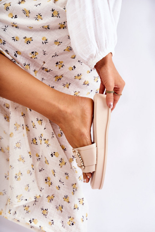 Women's Fashionable Leather Slippers Beige Adaline Women's Fashionable Leather Slippers Beige Adaline