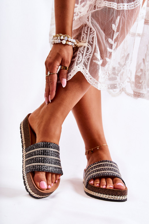 Women's Classic Slippers With A Chain Black Maddy Women's Classic Slippers With A Chain Black Maddy