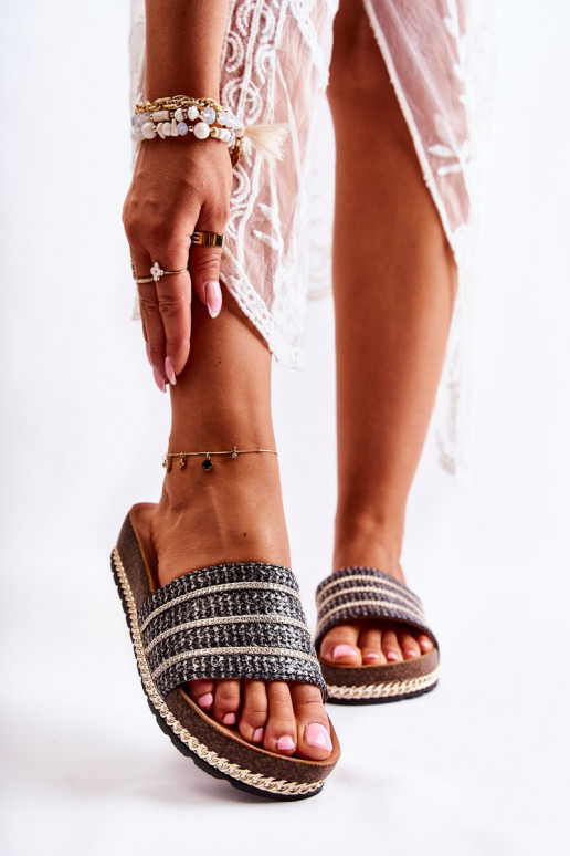 Women's Classic Slippers With A Chain Black Maddy Women's Classic Slippers With A Chain Black Maddy