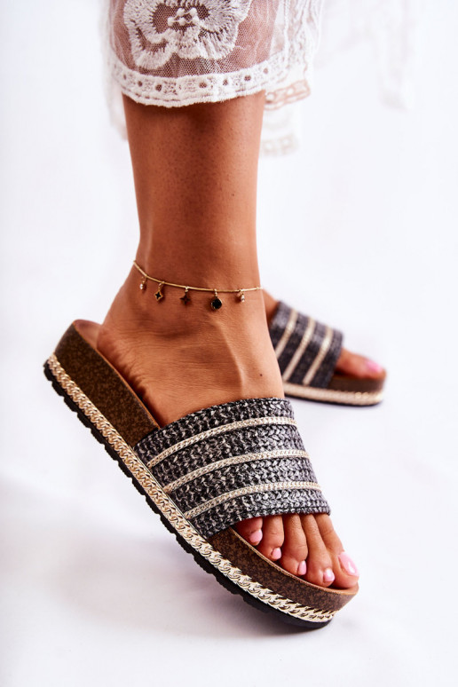 Women's Classic Slippers With A Chain Black Maddy Women's Classic Slippers With A Chain Black Maddy