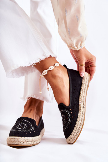 Openwork Slip-on Women's Espadrilles Black Meredith 2