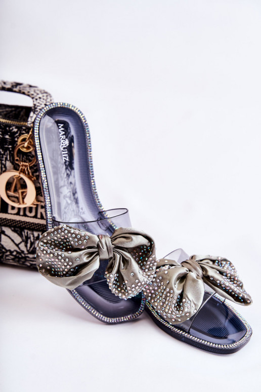 Women's Rubber Slippers With A Bow Black and Grey Meriden Women's Rubber Slippers With A Bow Black and Grey Meriden