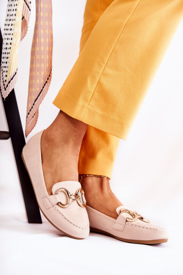Women's Suede Loafers With Decoration Beige Reality