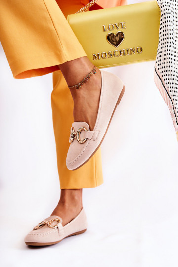Women's Suede Loafers With Decoration Beige Reality 2