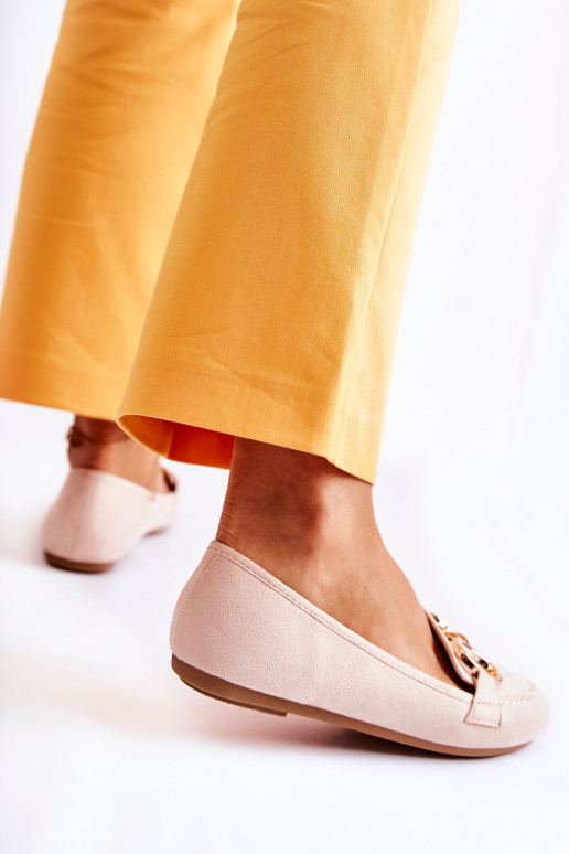 Women's Suede Loafers With Decoration Beige Reality