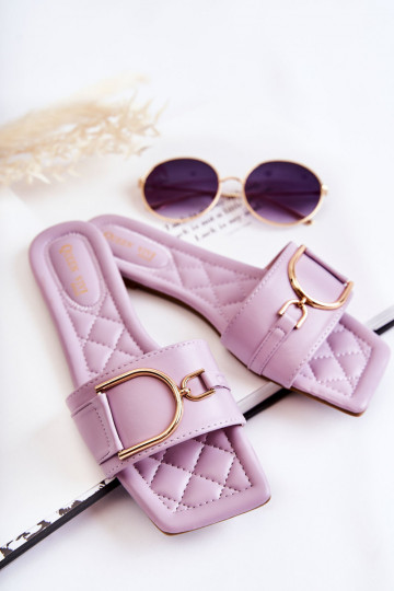 Women's Classic Leather Slippers With Decoration Violet Shilla 2