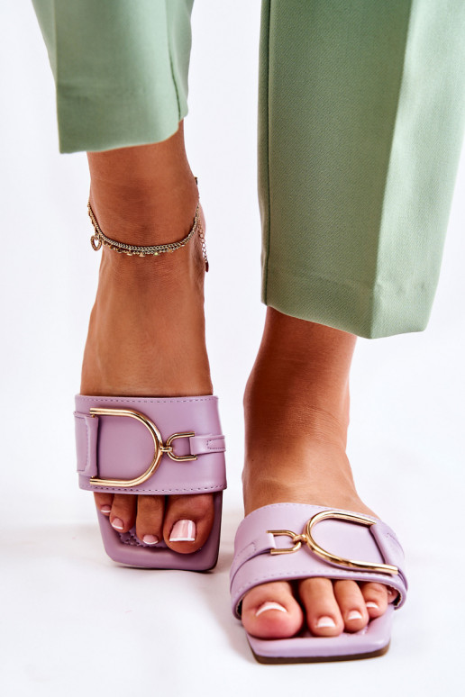 Women's Classic Leather Slippers With Decoration Violet Shilla Women's Classic Leather Slippers With Decoration Violet Shilla