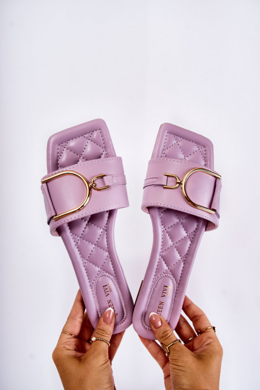 Women's Classic Leather Slippers With Decoration Violet Shilla Women's Classic Leather Slippers With Decoration Violet Shilla