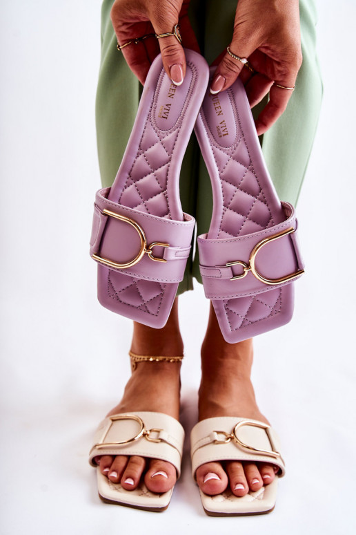 Women's Classic Leather Slippers With Decoration Violet Shilla Women's Classic Leather Slippers With Decoration Violet Shilla