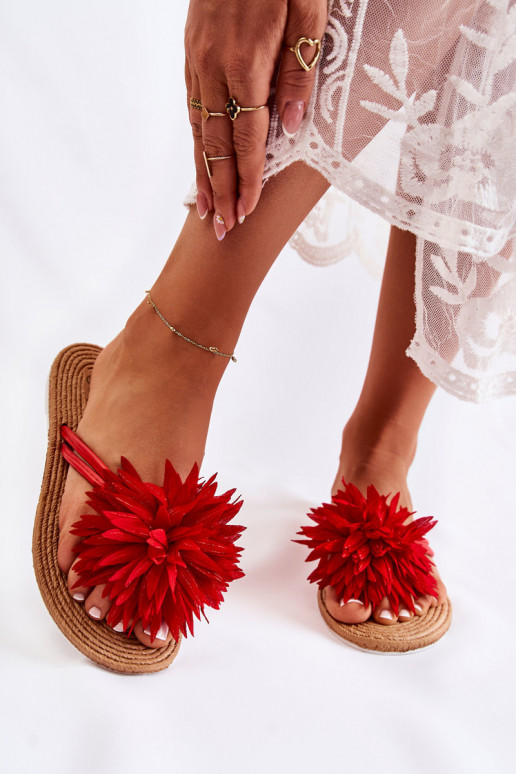 Women's Flip-flops With Fabric Ornament Red Eviana Women's Flip-flops With Fabric Ornament Red Eviana