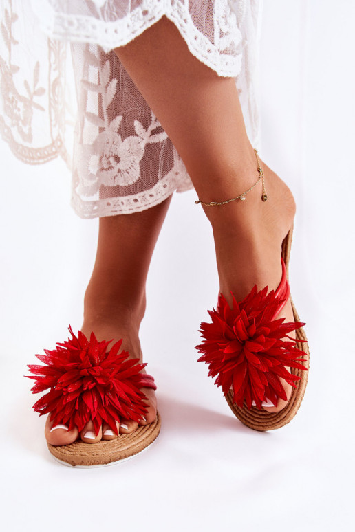 Women's Flip-flops With Fabric Ornament Red Eviana Women's Flip-flops With Fabric Ornament Red Eviana
