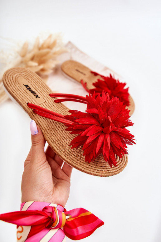 Women's Flip-flops With Fabric Ornament Red Eviana Women's Flip-flops With Fabric Ornament Red Eviana