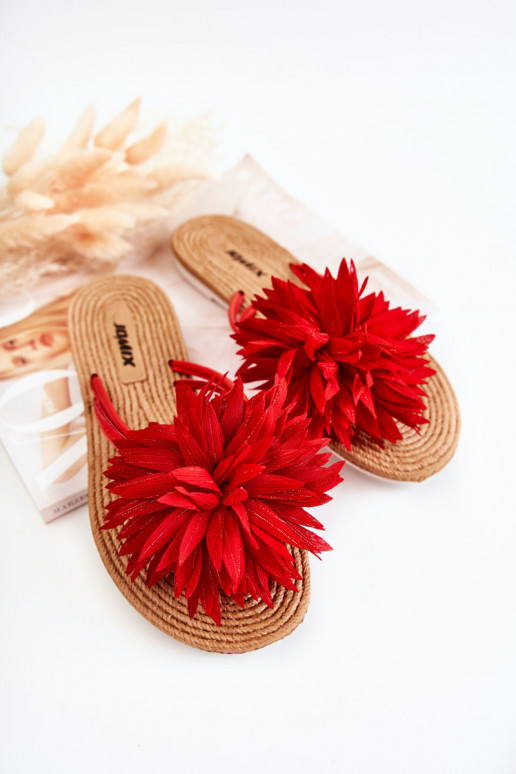 Women's Flip-flops With Fabric Ornament Red Eviana Women's Flip-flops With Fabric Ornament Red Eviana