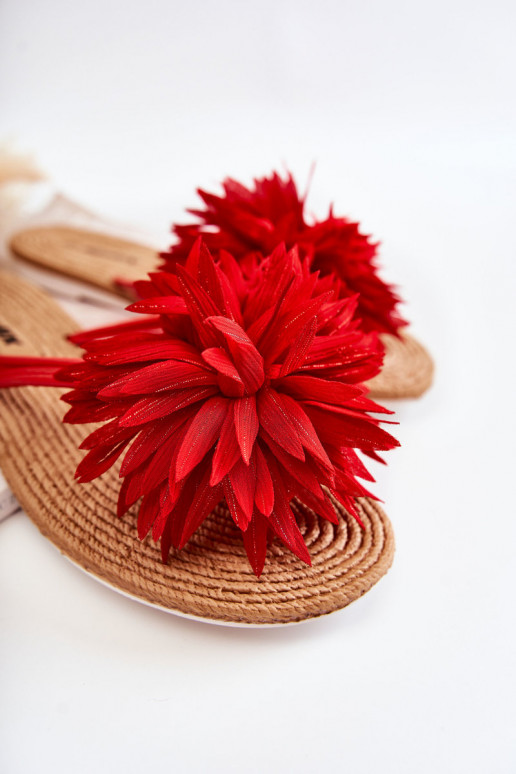 Women's Flip-flops With Fabric Ornament Red Eviana Women's Flip-flops With Fabric Ornament Red Eviana