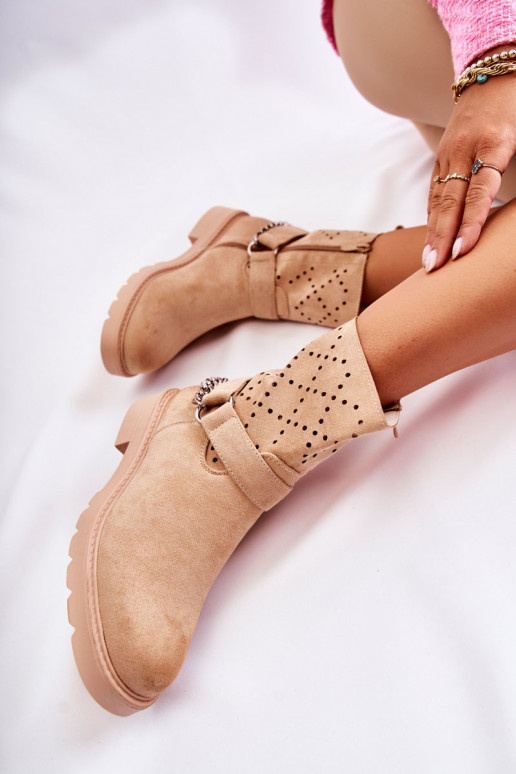 Openwork Booties With A Zipper With A Chain Beige Chantelle Openwork Booties With A Zipper With A Chain Beige Chantelle
