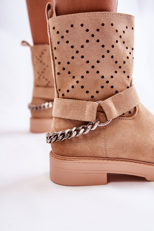 Openwork Booties With A Zipper With A Chain Beige Chantelle Openwork Booties With A Zipper With A Chain Beige Chantelle