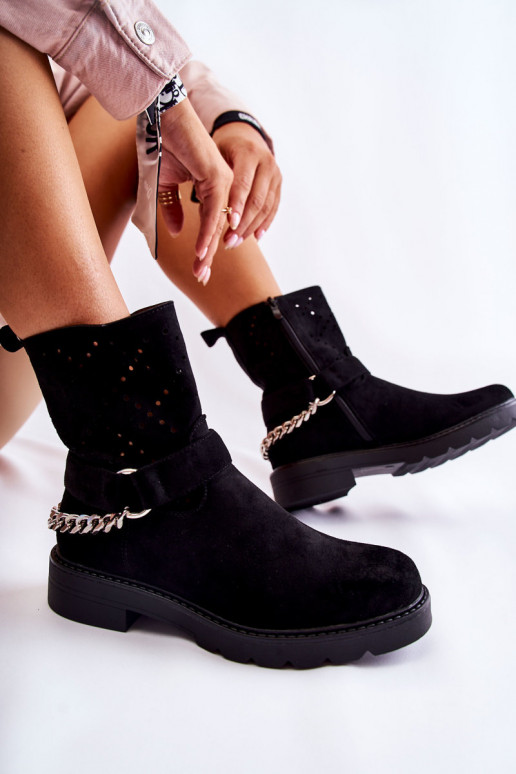 Openwork Booties With A Zipper With A Chain Black Chantelle Openwork Booties With A Zipper With A Chain Black Chantelle
