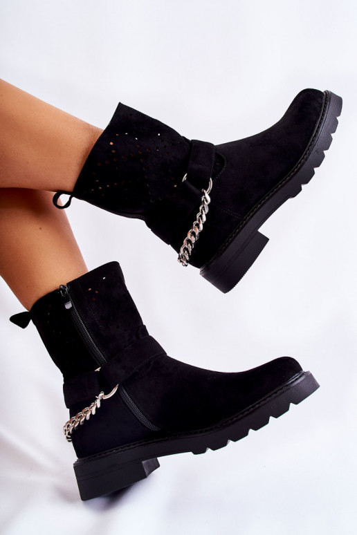Openwork Booties With A Zipper With A Chain Black Chantelle Openwork Booties With A Zipper With A Chain Black Chantelle