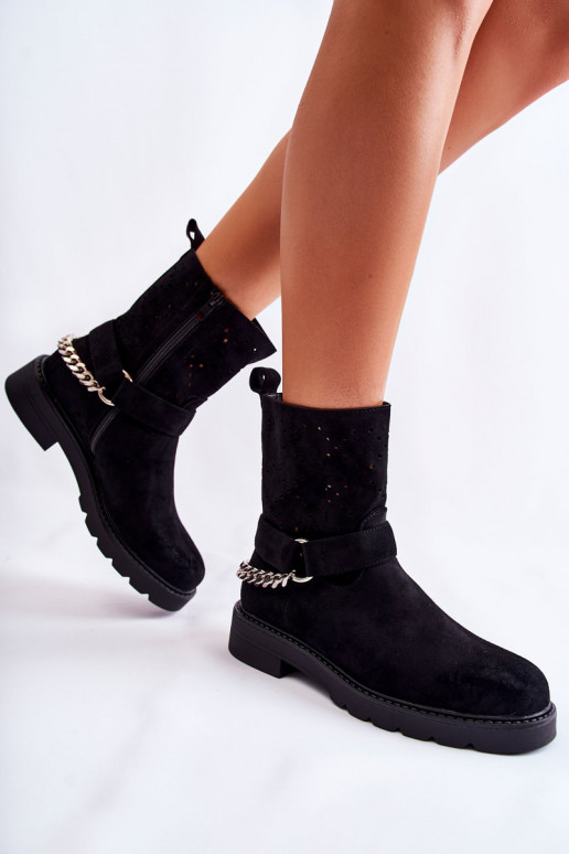 Openwork Booties With A Zipper With A Chain Black Chantelle Openwork Booties With A Zipper With A Chain Black Chantelle