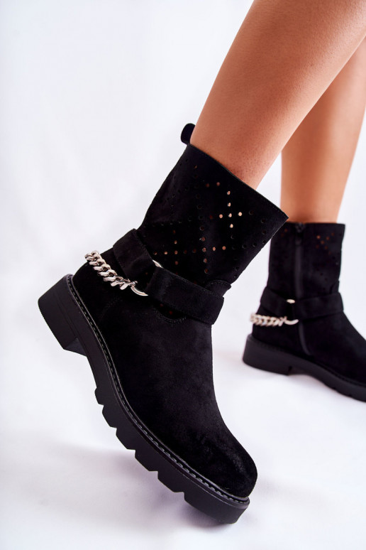 Openwork Booties With A Zipper With A Chain Black Chantelle Openwork Booties With A Zipper With A Chain Black Chantelle