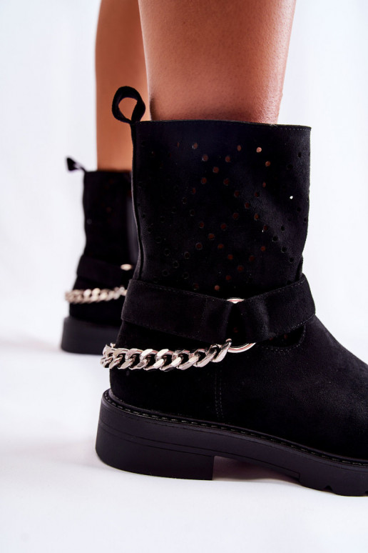 Openwork Booties With A Zipper With A Chain Black Chantelle Openwork Booties With A Zipper With A Chain Black Chantelle