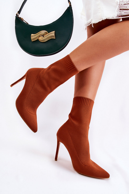 Women's High Boots With A Sock On A Heel Camel Luisell