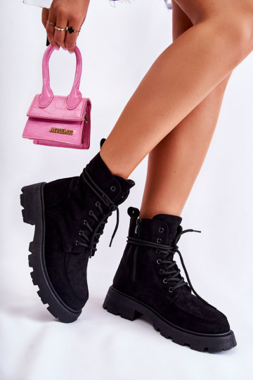 Women's Suede Boots Tied Black Vanita 2