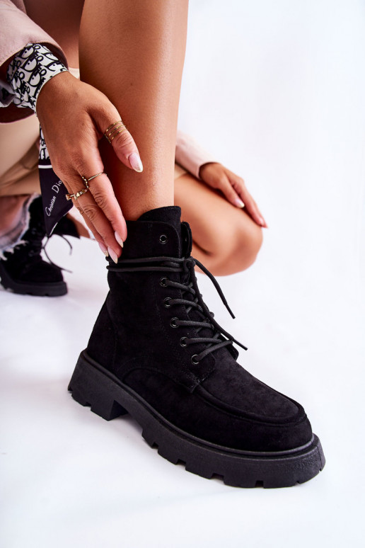 Women's Suede Boots Tied Black Vanita Women's Suede Boots Tied Black Vanita