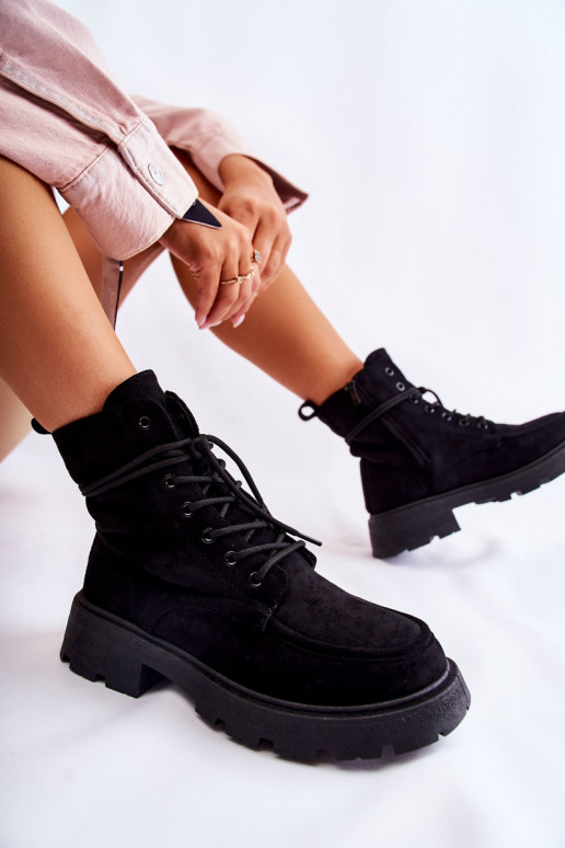 Women's Suede Boots Tied Black Vanita Women's Suede Boots Tied Black Vanita