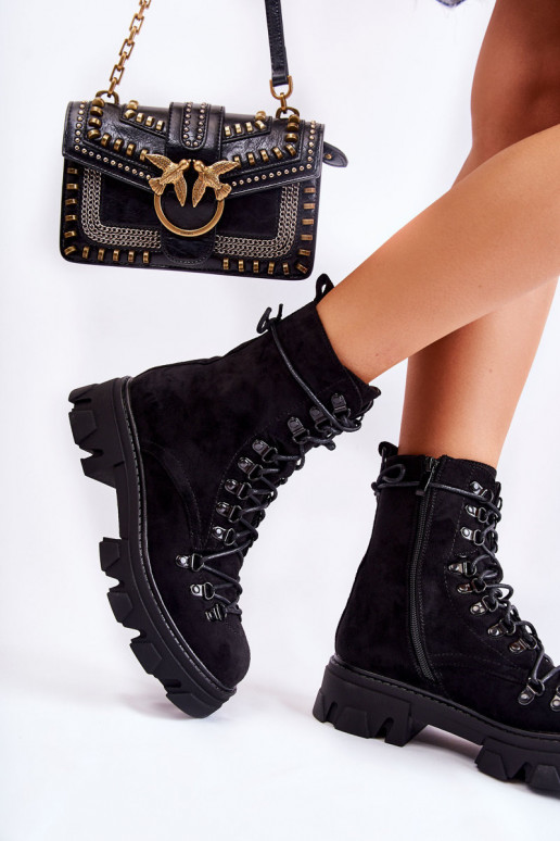 Warm Suede Boots Workers Tied Black Pierro Warm Suede Boots Workers Tied Black Pierro