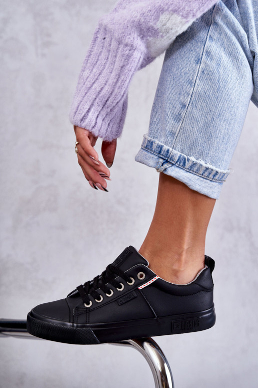 Women's Low Leather Sneakers Big Star KK274006 Black Women's Low Leather Sneakers Big Star KK274006 Black