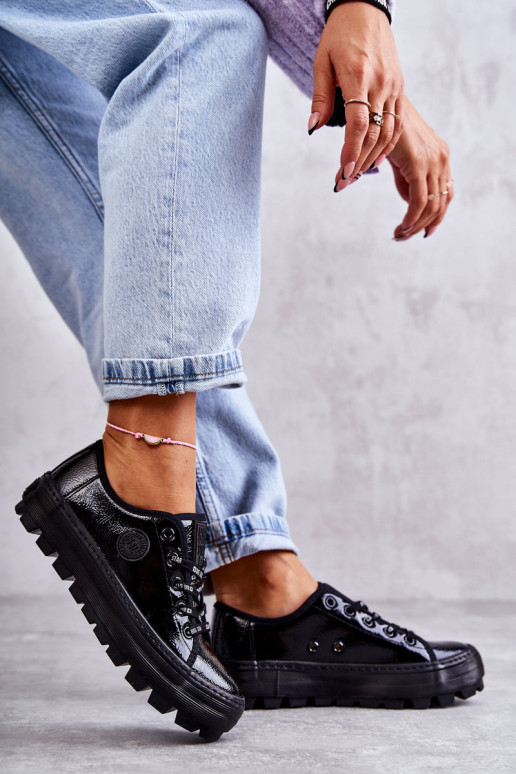 Fashionable Lacquered Sneakers Big Star KK274044 Black Fashionable Lacquered Sneakers Big Star KK274044 Black